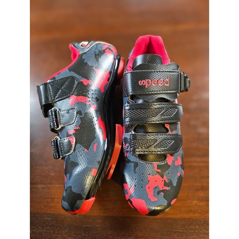 Speed Road Cycling Shoes Red/Black Camouflage Cleats Bike Men's Big kids 6